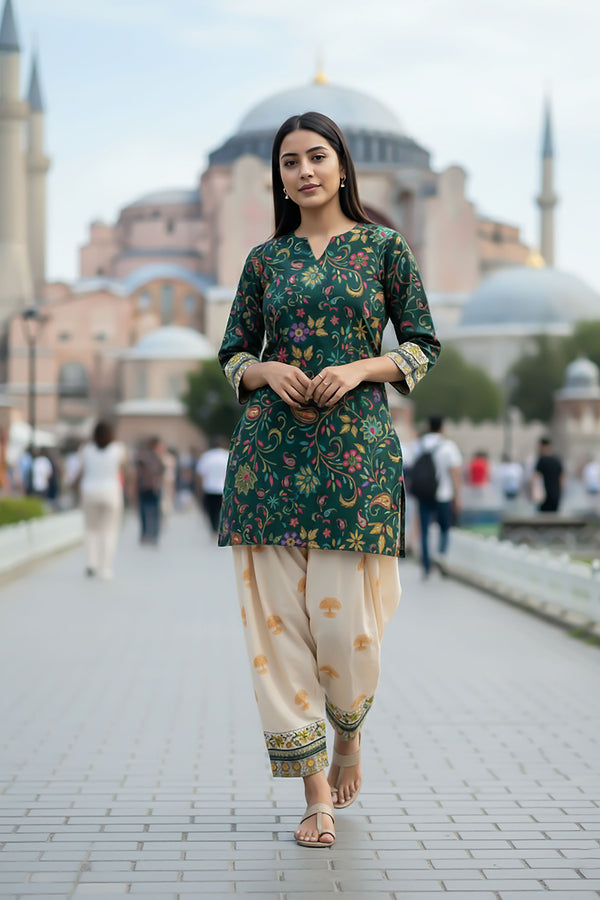 2 Piece - Printed Silk Co-ord Set - BD - 09