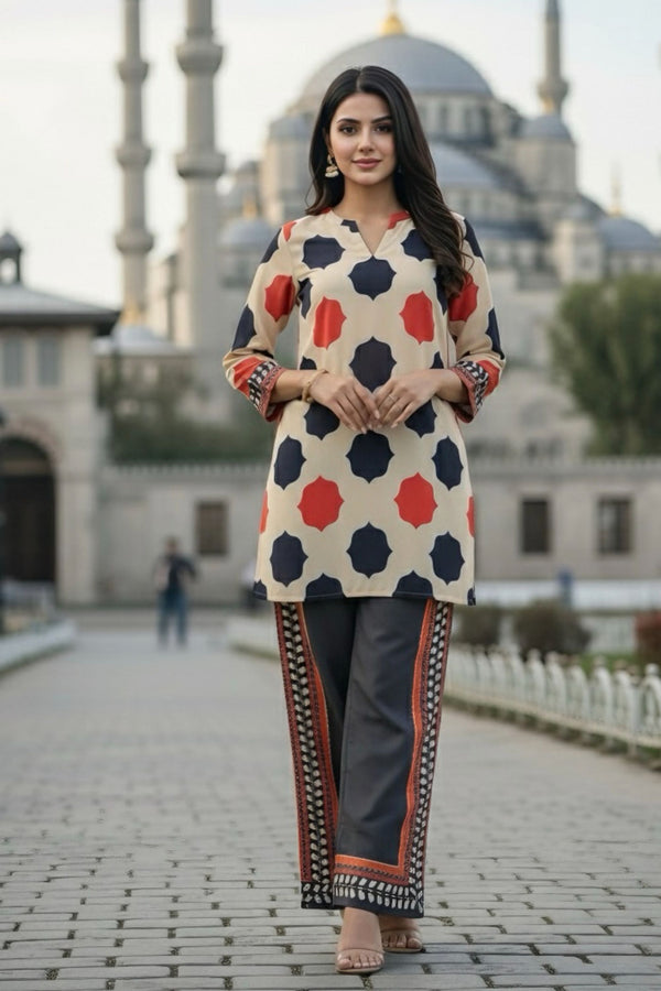 2 Piece - Printed Silk Co-ord Set - BD - 01