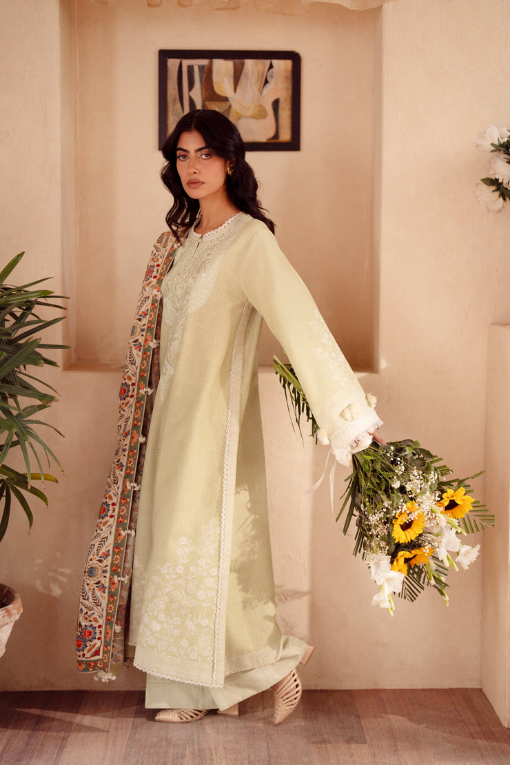 3 Piece - Printed & Embroidered Khaddar Suit - AU-03