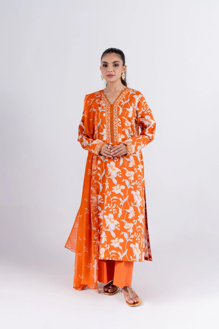 3 Piece - Printed Lawn Suit - MLD1-04